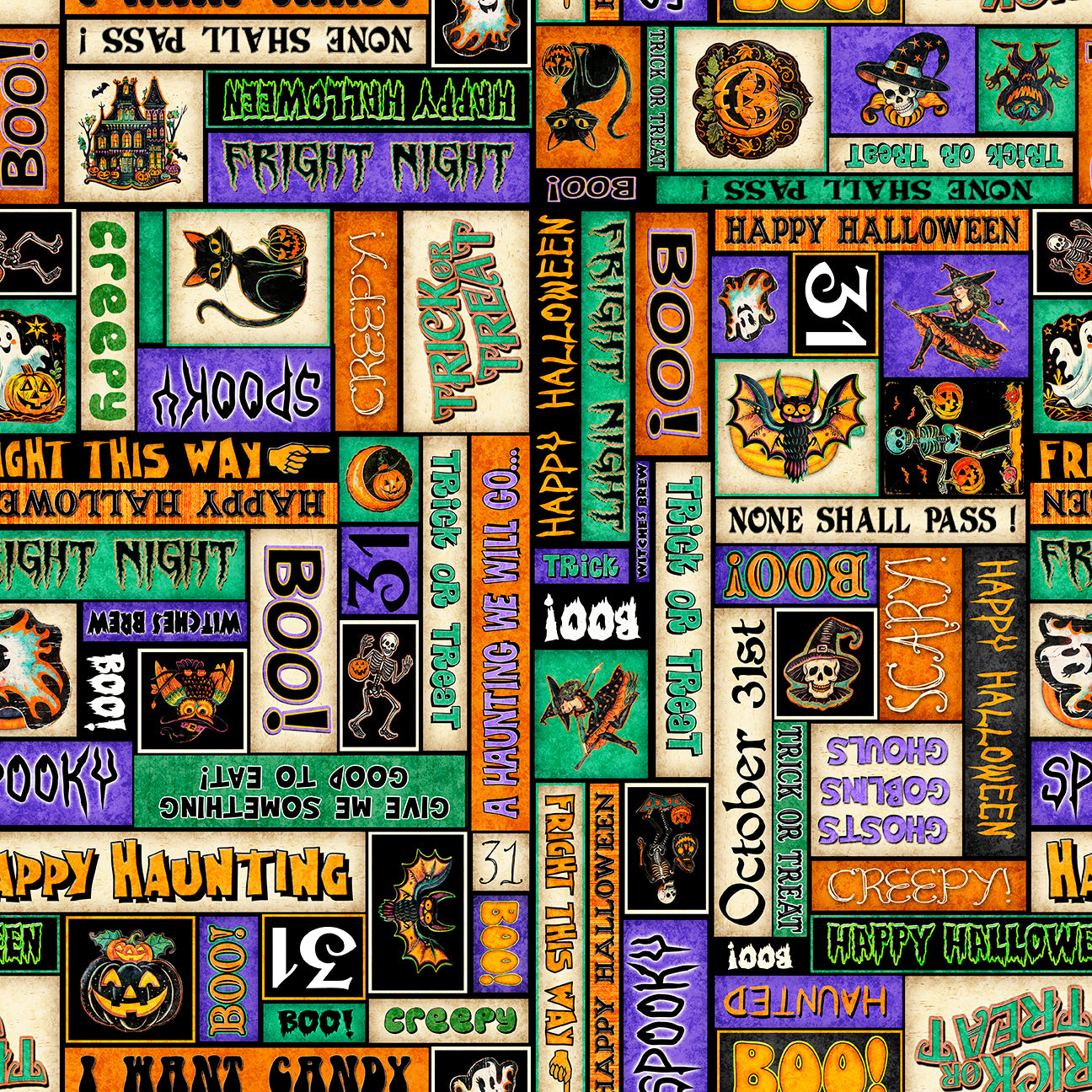 Precut Fabric Fat Quarters Happy Haunting by Morris Creative Group for QT Fabrics - 13 Fat Quarters