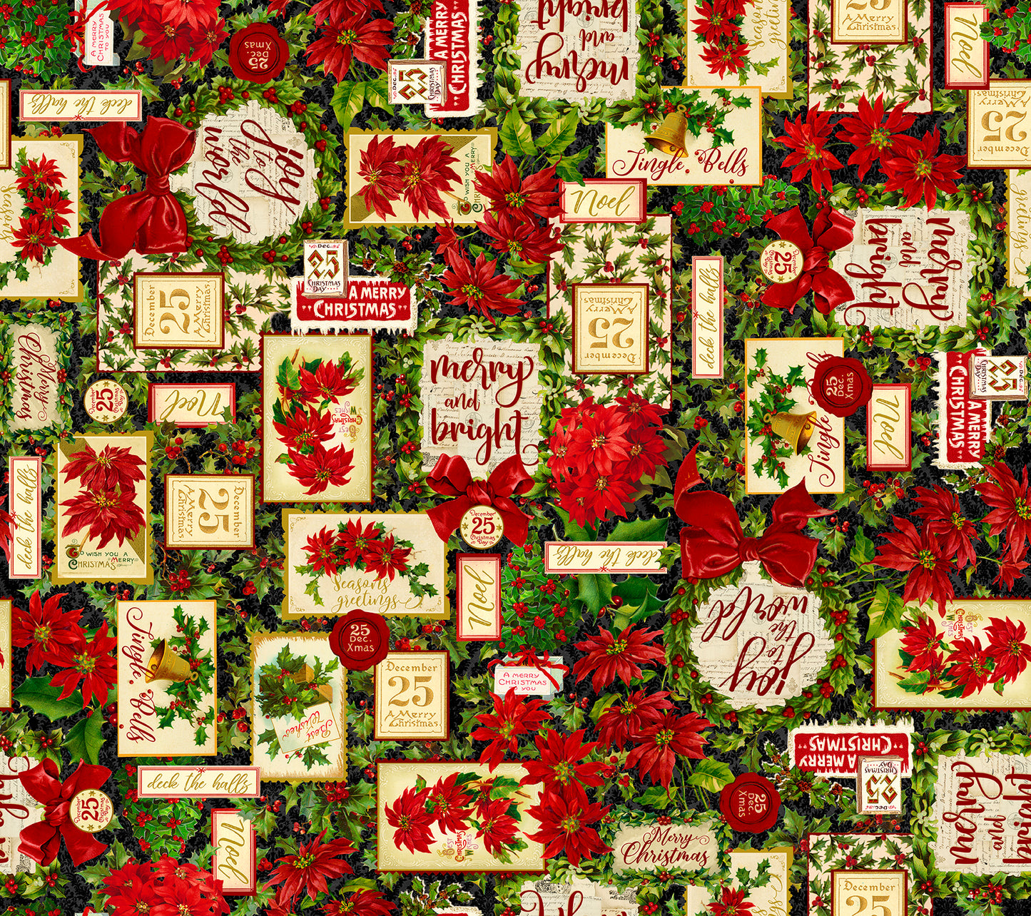 Precut Fabric Fat Quarters Poinsettia Greeting by Tina Higgins for QT Fabrics - 13 Fat Quarters