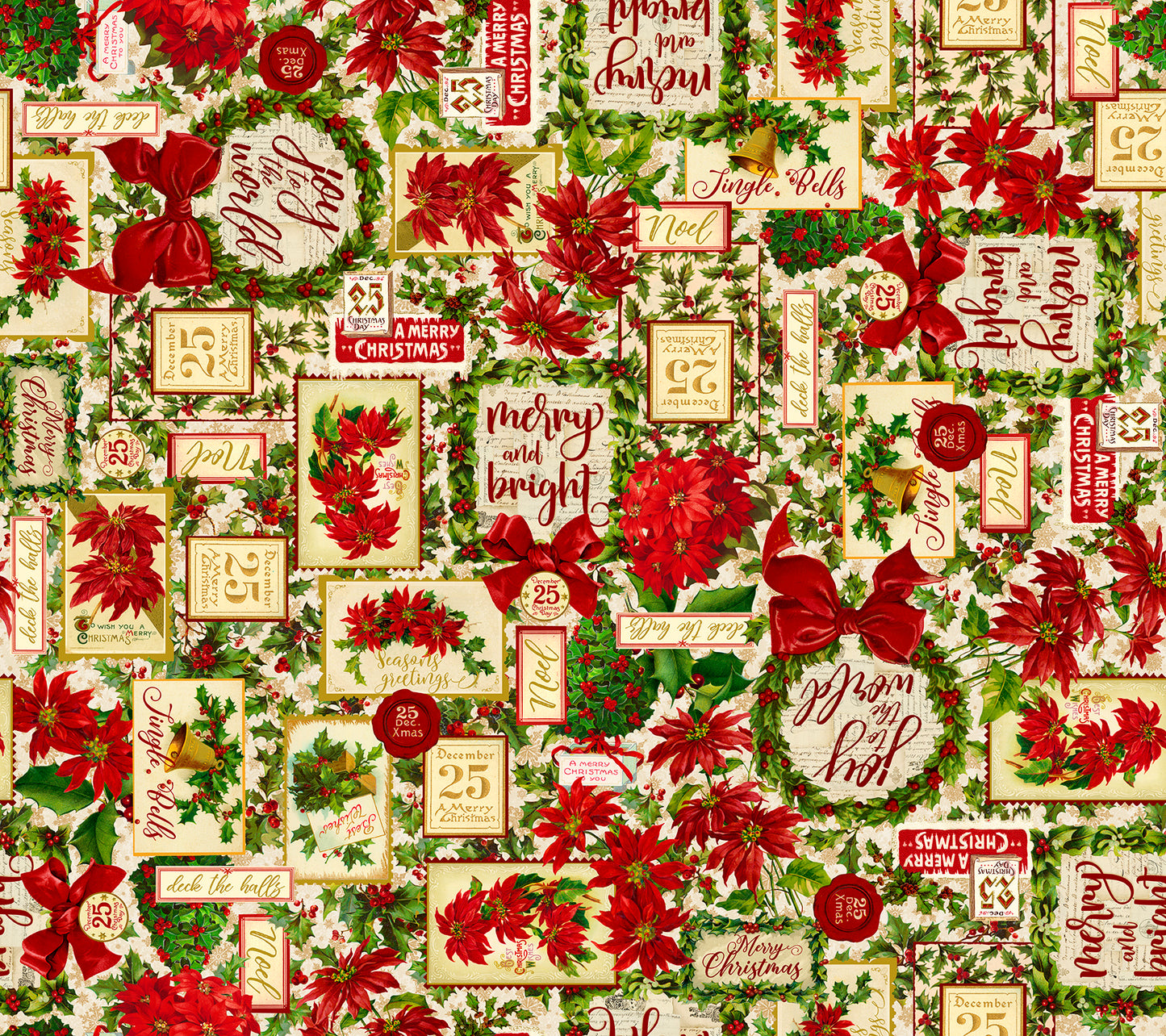 Precut Fabric Fat Quarters Poinsettia Greeting by Tina Higgins for QT Fabrics - 13 Fat Quarters