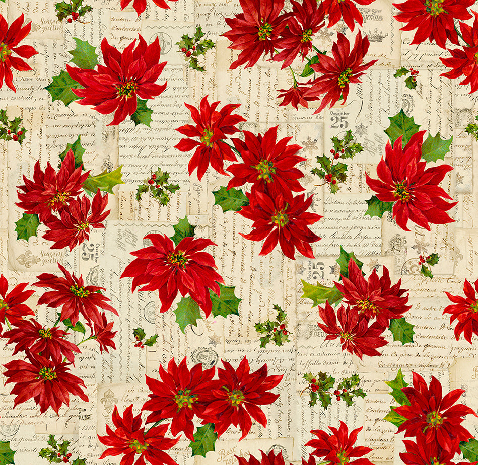 Precut Fabric Fat Quarters Poinsettia Greeting by Tina Higgins for QT Fabrics - 13 Fat Quarters