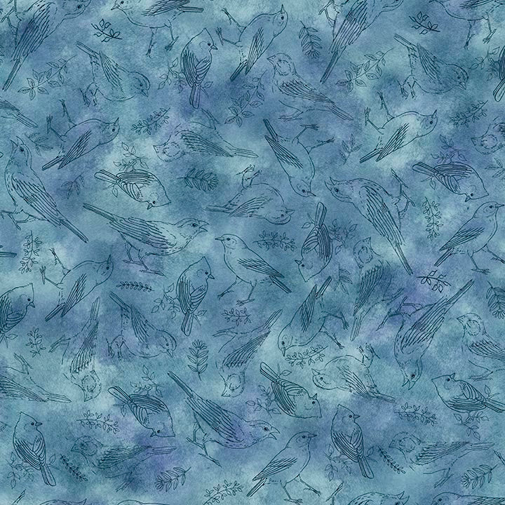 Precut Fabric Fat Quarter Bundle Drawn to Birds by Jane Maday for QT Fabrics - 13 Fat Quarters