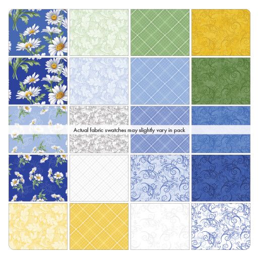 20 Fabric Fat Quarter Bundle - All About Daisies Collection by Jackie Robinson for Benartex