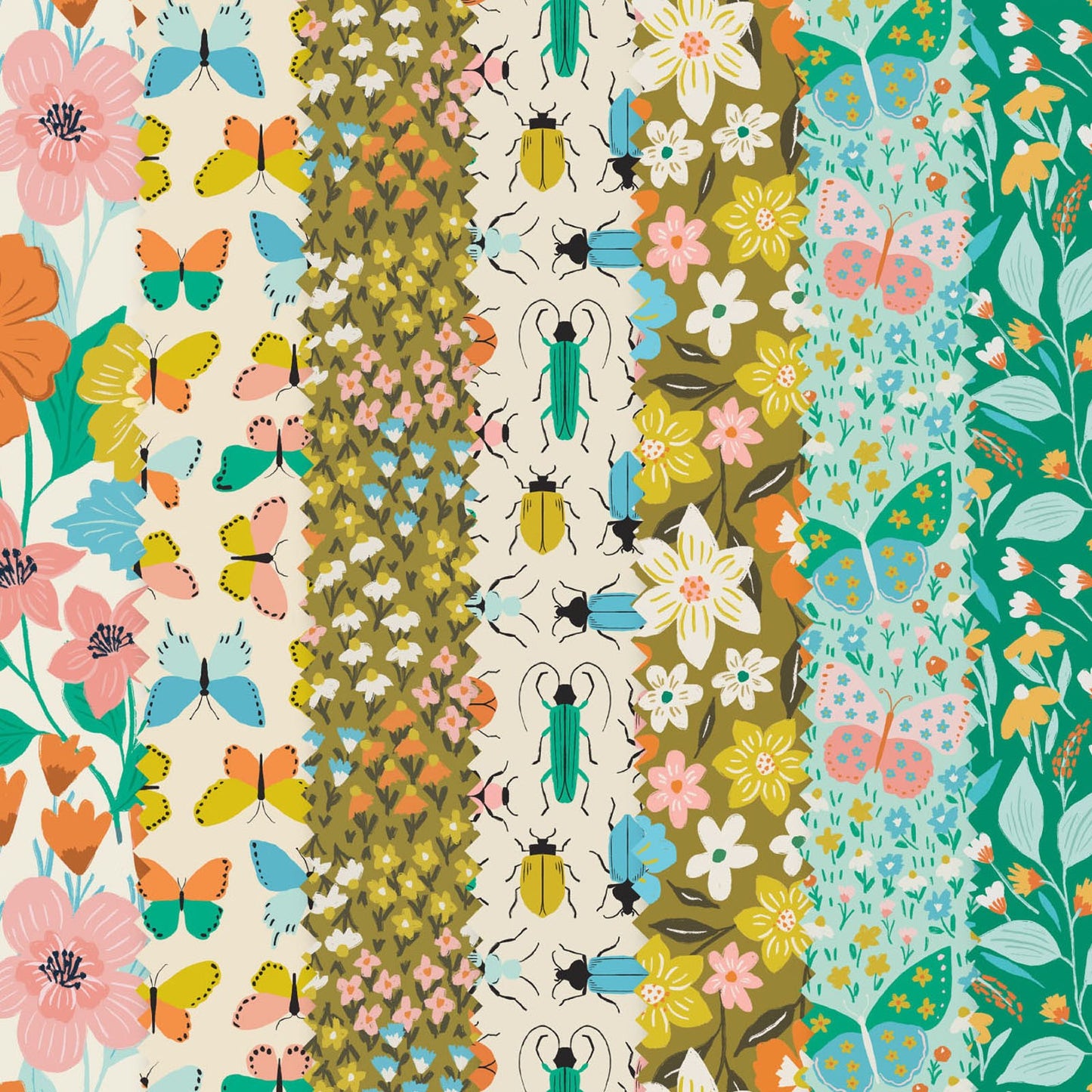 Fabric Design Roll Beetles and Butterflies Skinnies by Felicity Fabrics - 2 1/2" Strips