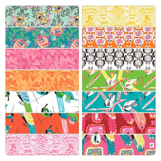 14 Fabric Fat Quarter Bundle - Bird Watch Collection by Olivia Klue and Tina Givens for Benartex
