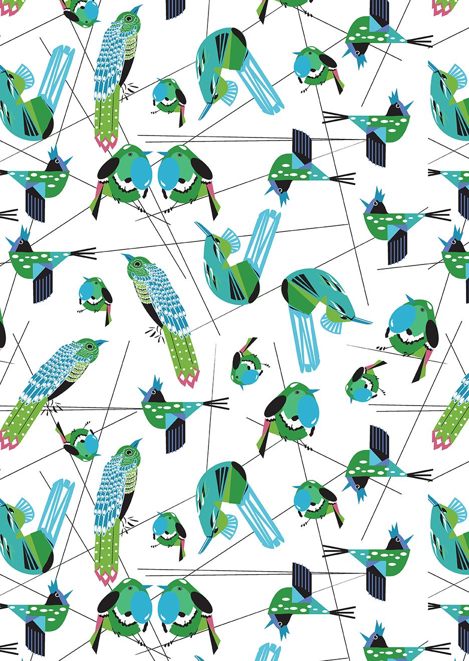 14 Fabric Fat Quarter Bundle - Bird Watch Collection by Olivia Klue and Tina Givens for Benartex