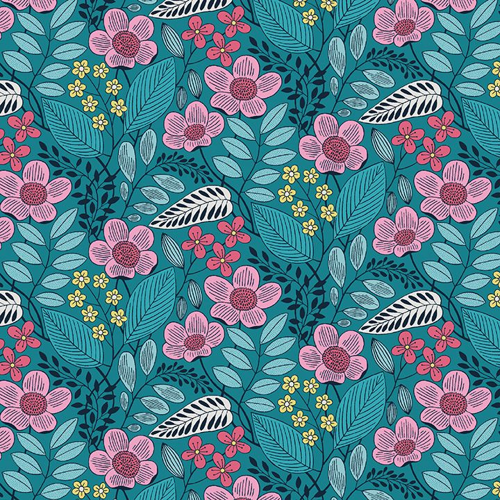 7 Teal Fabric Fat Quarter Bundle - From Blooming Color 2 by Wolff Paper for Benartex