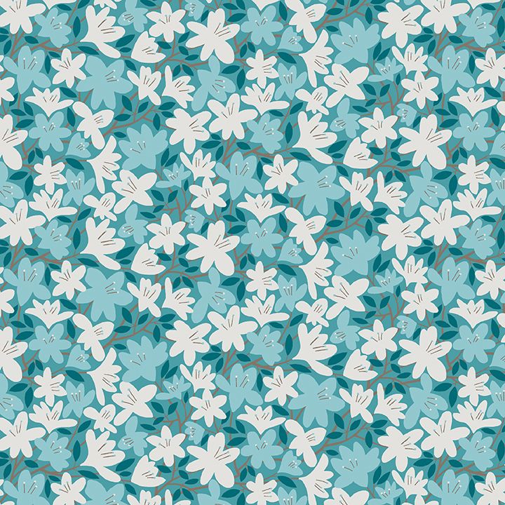 7 Teal Fabric Fat Quarter Bundle - From Blooming Color 2 by Wolff Paper for Benartex
