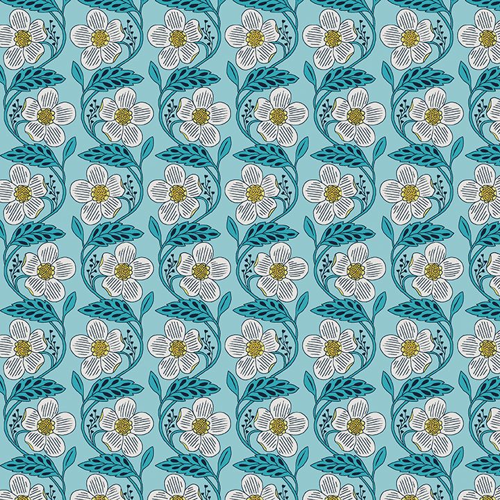 7 Teal Fabric Fat Quarter Bundle - From Blooming Color 2 by Wolff Paper for Benartex