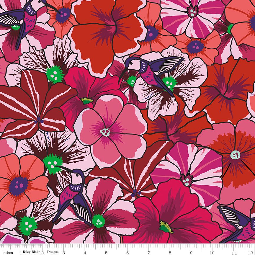 3 Yard Precut Bundle Pink Orange Botanic Blast Collection by Sew Yeah Quilting for Riley Blake Designs - (3) 1 Yard Cuts