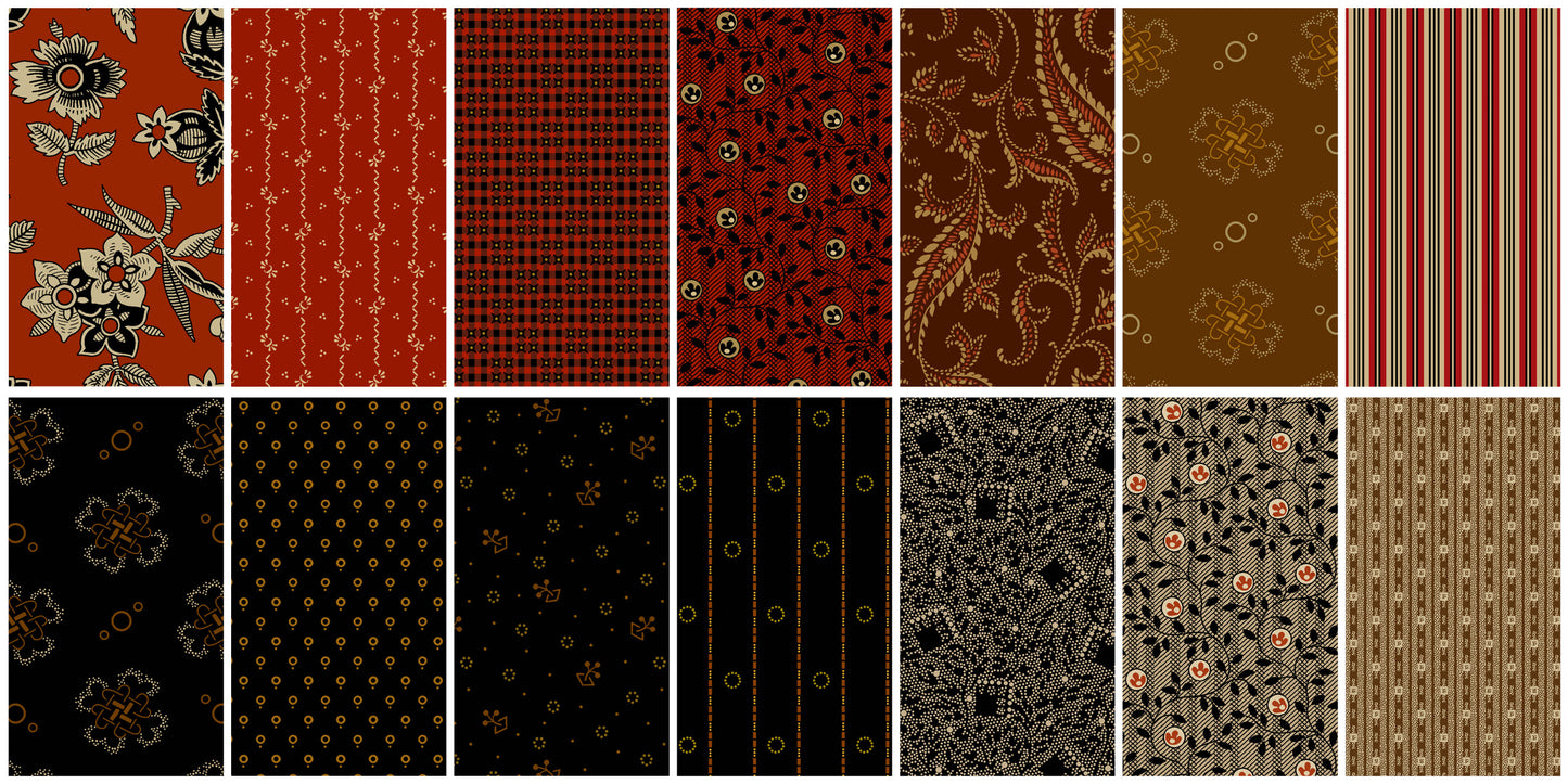 Precut Fabric Fat Quarter Bundle Bridgeport Collection by Jo Morton for Andover Fabrics - 28 Different Fat Quarters