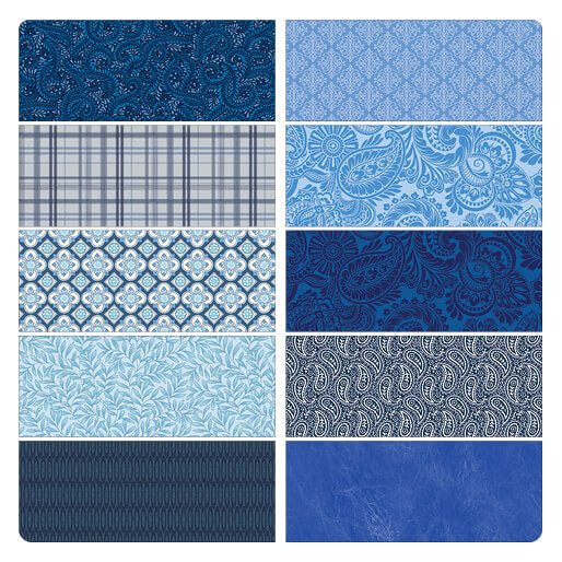 10 Fabric Fat Quarter Bundle - Color Elements Blue by Benartex