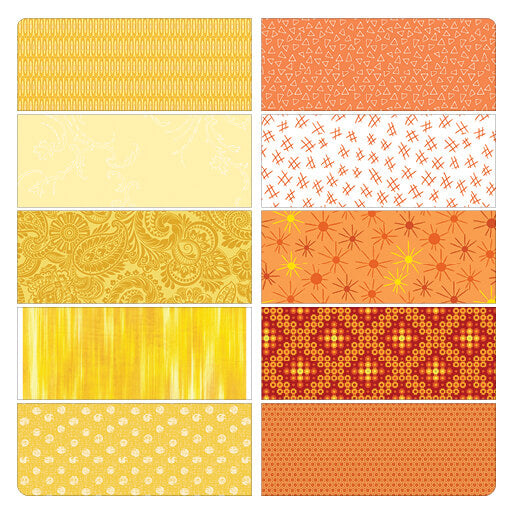 10 Fabric Fat Quarter Bundle - Color Elements Orange and Yellow by Benartex