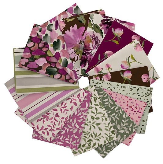 Fat Quarter Bundle Quilting Fabric Dahlia Dreams Collection QT Fabrics - 15 Fat Quarters