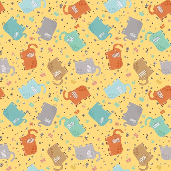 Fabric 5 Yard Bundle ELEPHANT JOY by Terry Runyan for Benartex - Quilt Shop Quality - 5 Different 1 Yard Cuts
