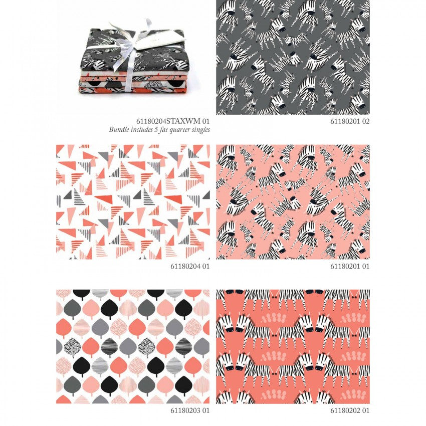 5 Fabric Fat Quarter Bundle - Baby Zoo by Emma and Mila