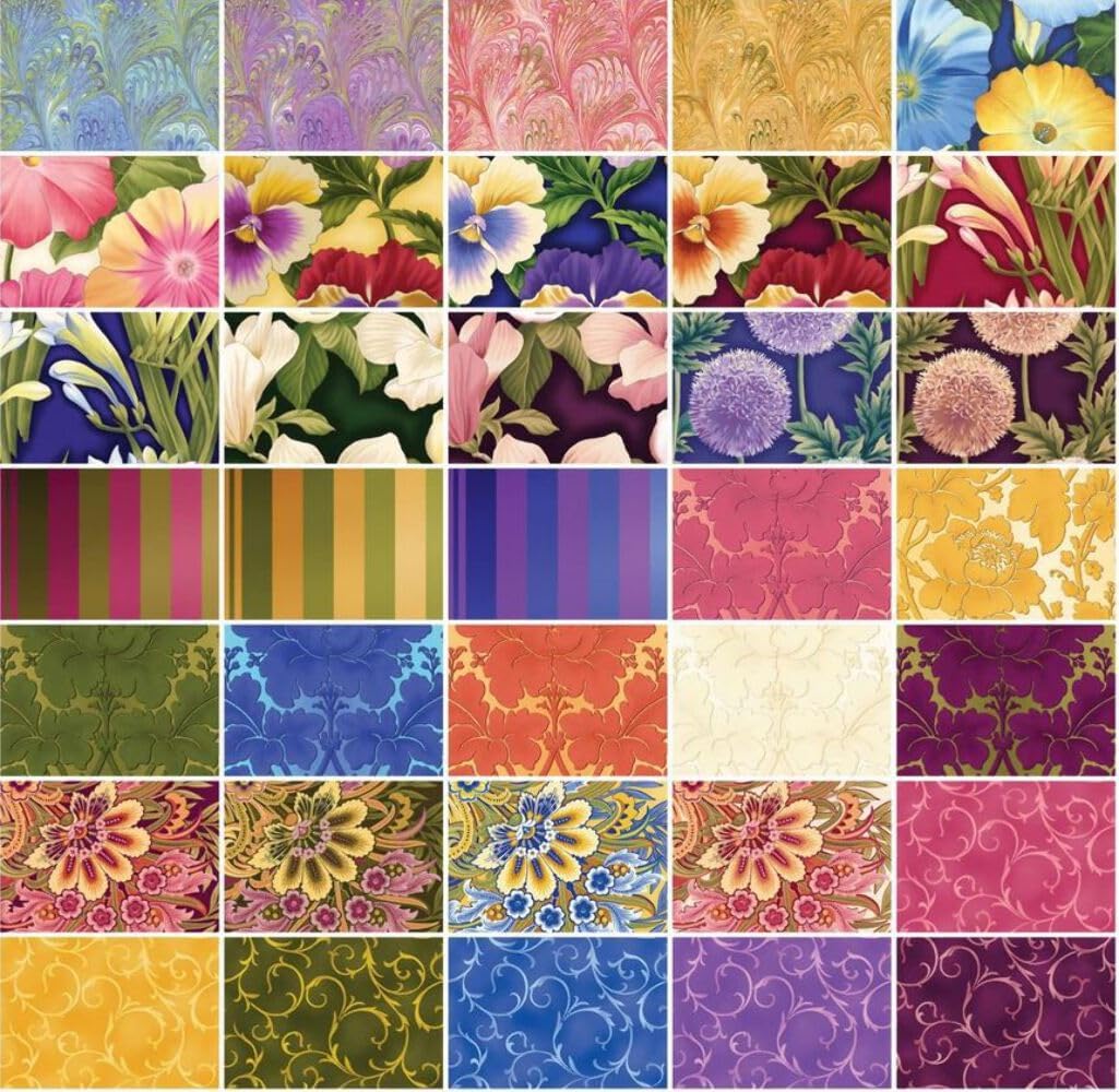 Fabric Design Roll FLOWER FESTIVAL Strip-Pies by Benartex Studio - 2 1/2" Wide Strips - Quilt Fabric