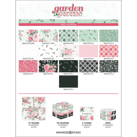 Precut Fabric Charm Pack Garden Picnic - 5" Fabric Squares