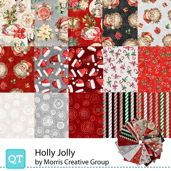 Precut Fabric Fat Quarters Holly Jolly by Morris Creative Group for QT Fabrics - 15 Fat Quarters
