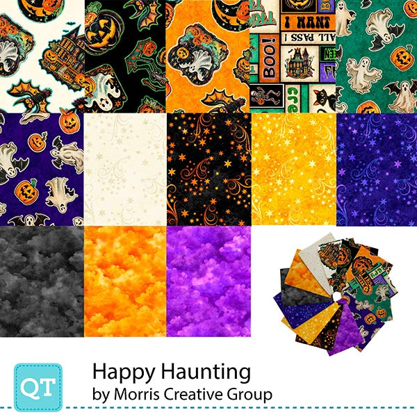 Precut Fabric Fat Quarters Happy Haunting by Morris Creative Group for QT Fabrics - 13 Fat Quarters