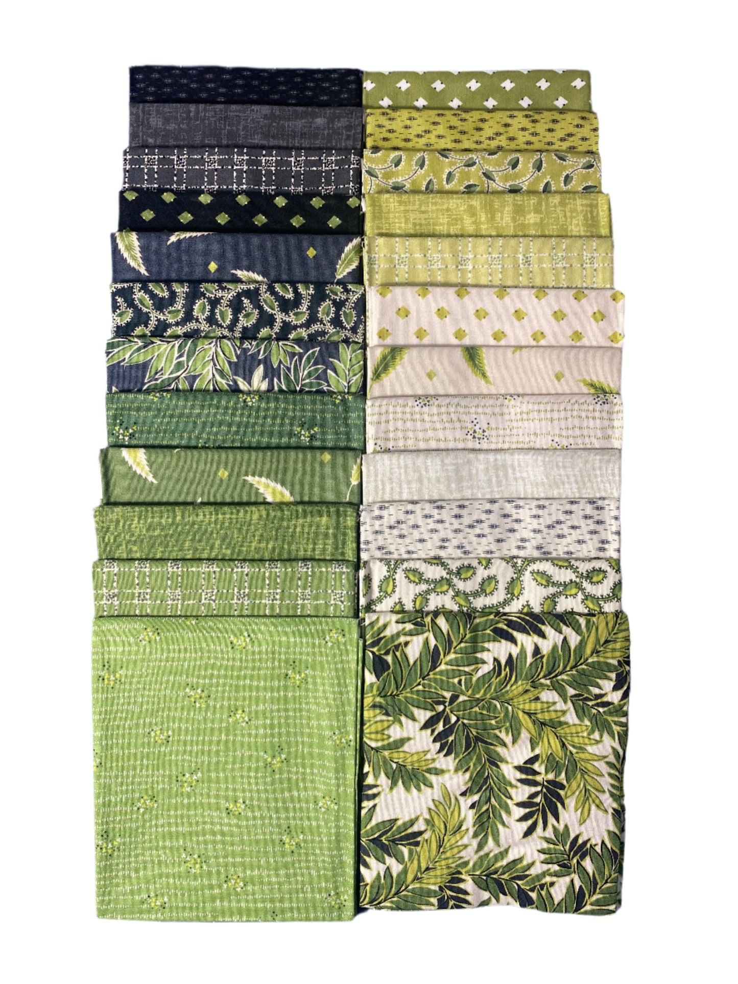 Precut Fabric Fat Quarters - Green Leaves by Makower UK for Andover Fabrics - 24 Different Fabric Fat Quarters