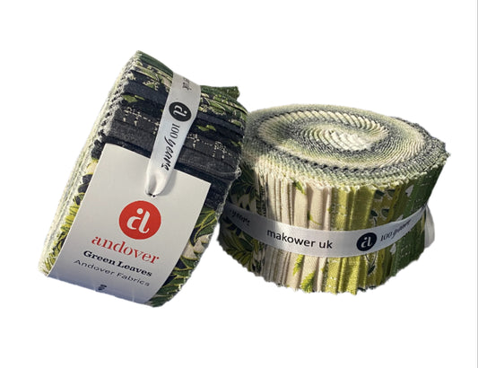 Precut Fabric Jelly Roll - Green Leaves by Makower UK for Andover Fabrics - 2 1/2" Strips