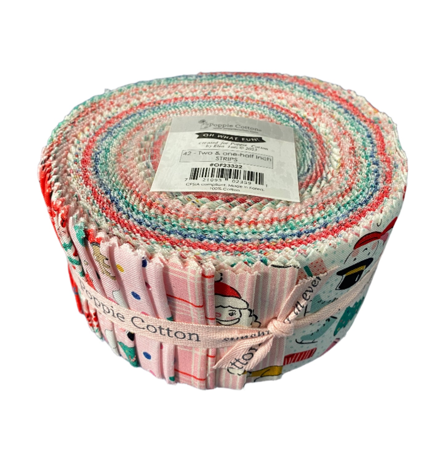 Precut Fabric Jelly Roll Oh What Fun by Elea Lutz for Poppie Cotton Fabrics - 2 1/2" Fabric Strips