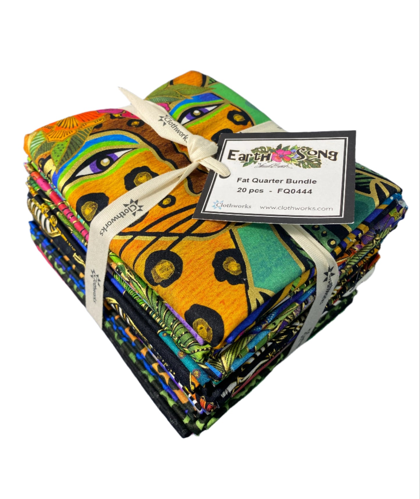 Precut Fabric Fat Quarters - Earth Song by Laurel Burch for Clothworks - 20 Different Fabrics