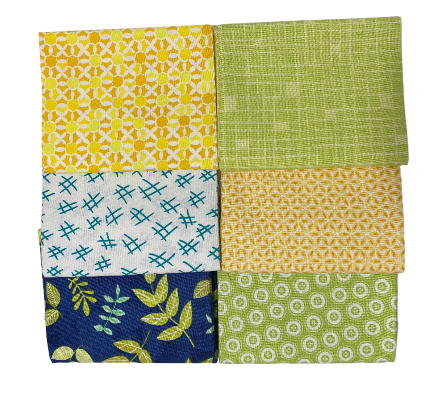 6 Green Yellow Blue Fabric Fat Quarter Bundle - Assorted Collections from Benartex