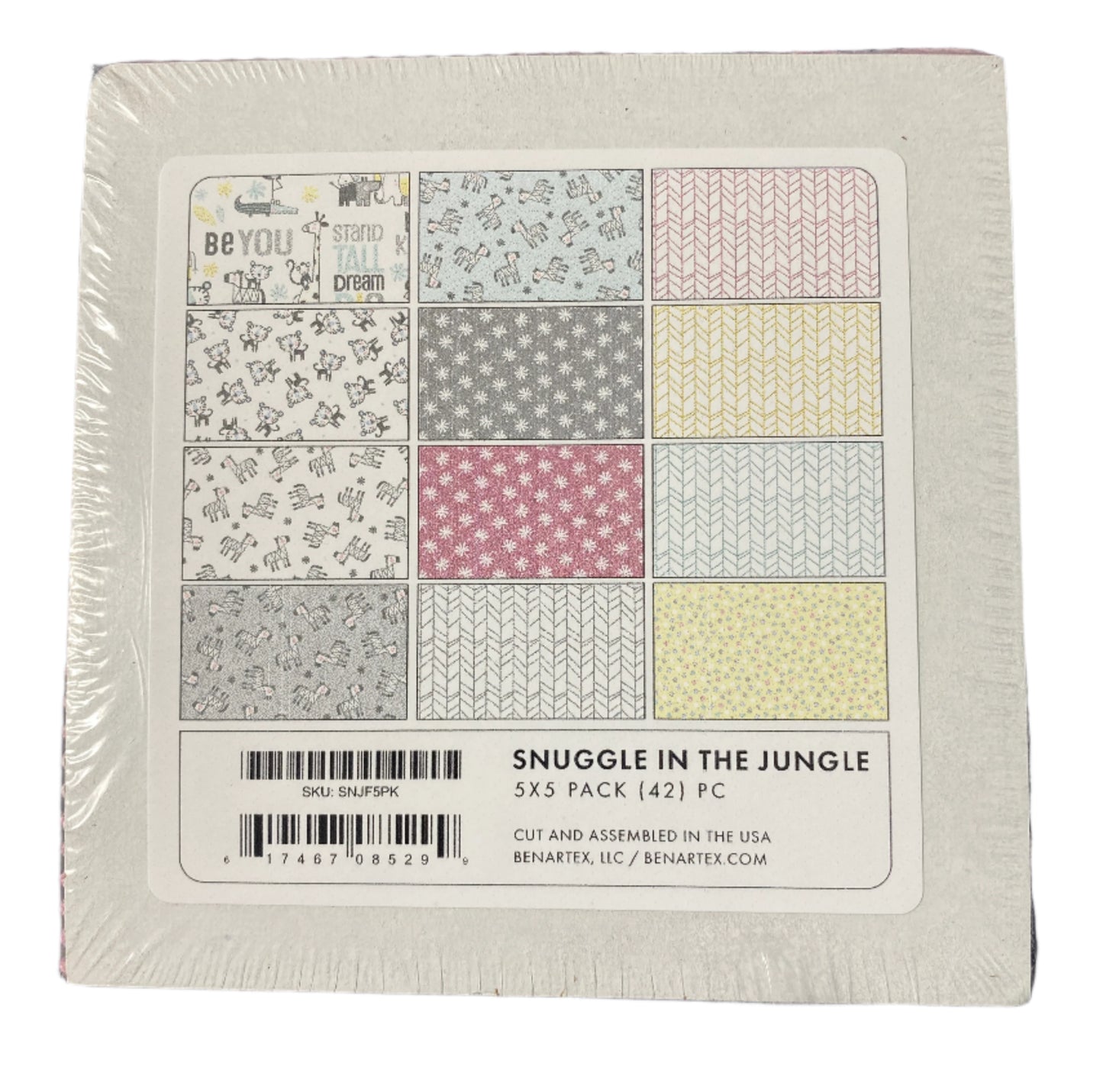 Precut Fabric Charm Pack - Snuggle in the Jungle Flannel by Jessica Flick for Benartex - 5" Fabric Squares
