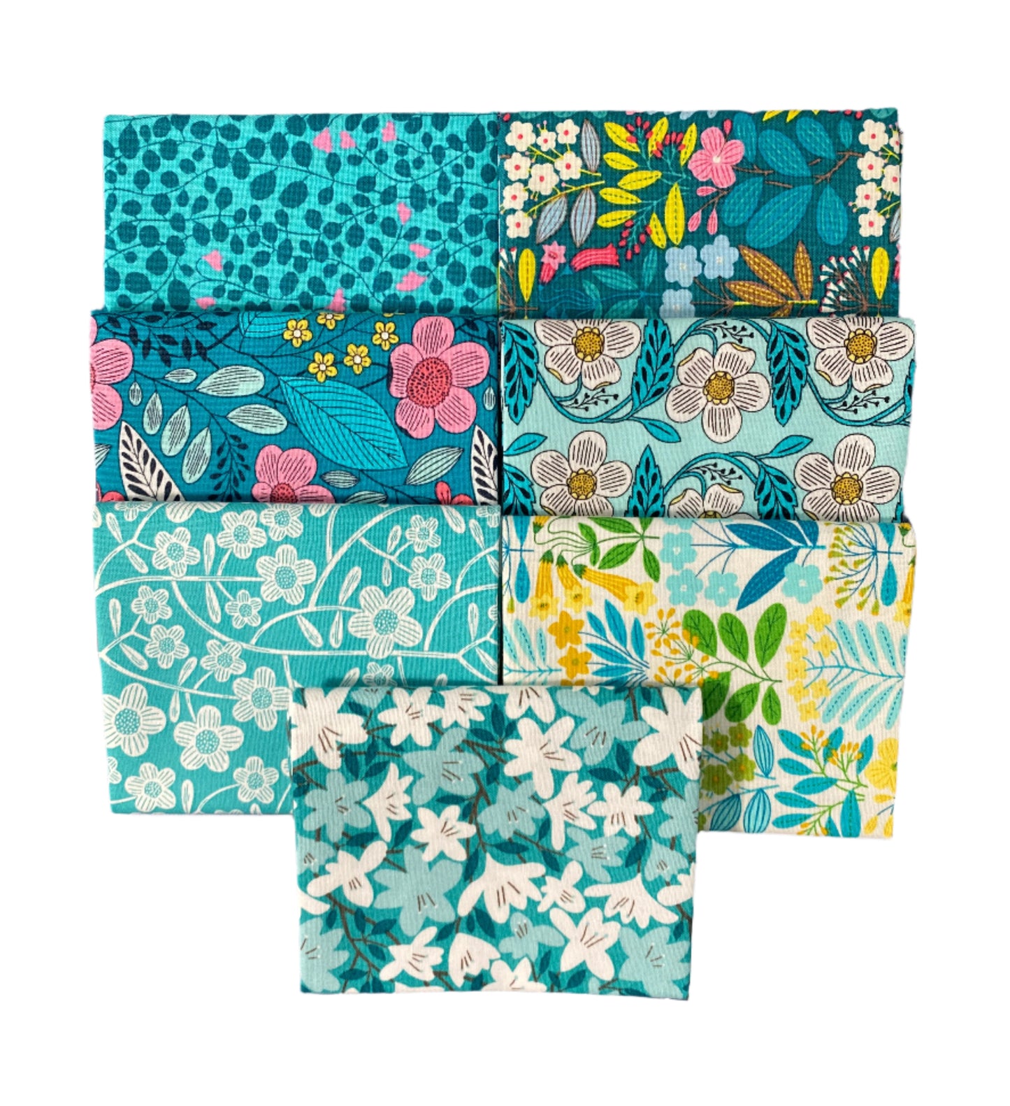 7 Teal Fabric Fat Quarter Bundle - From Blooming Color 2 by Wolff Paper for Benartex