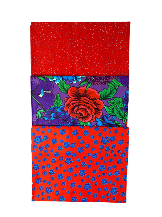 3 Yard Precut Bundle Red Purple Botanic Blast Collection by Sew Yeah Quilting for Riley Blake Designs - (3) 1 Yard Cuts