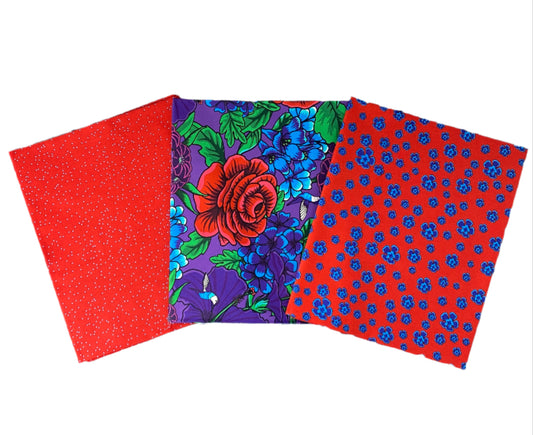 3 Yard Precut Bundle Red Purple Botanic Blast Collection by Sew Yeah Quilting for Riley Blake Designs - (3) 1 Yard Cuts