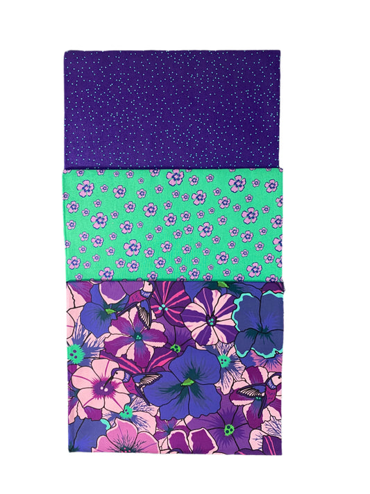 3 Yard Precut Bundle Purple Green Botanic Blast Collection by Sew Yeah Quilting for Riley Blake Designs - (3) 1 Yard Cuts
