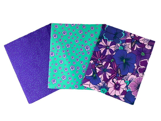 3 Yard Precut Bundle Purple Green Botanic Blast Collection by Sew Yeah Quilting for Riley Blake Designs - (3) 1 Yard Cuts