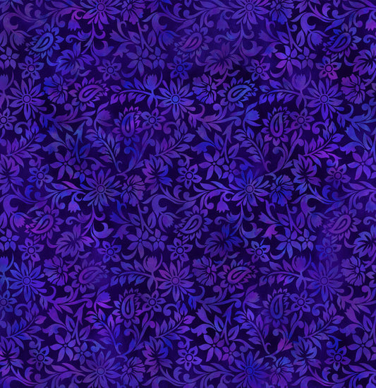 Purple Black Floral Blender | In The Beginning Prism II Collection | 100% Cotton Quilting Fabric