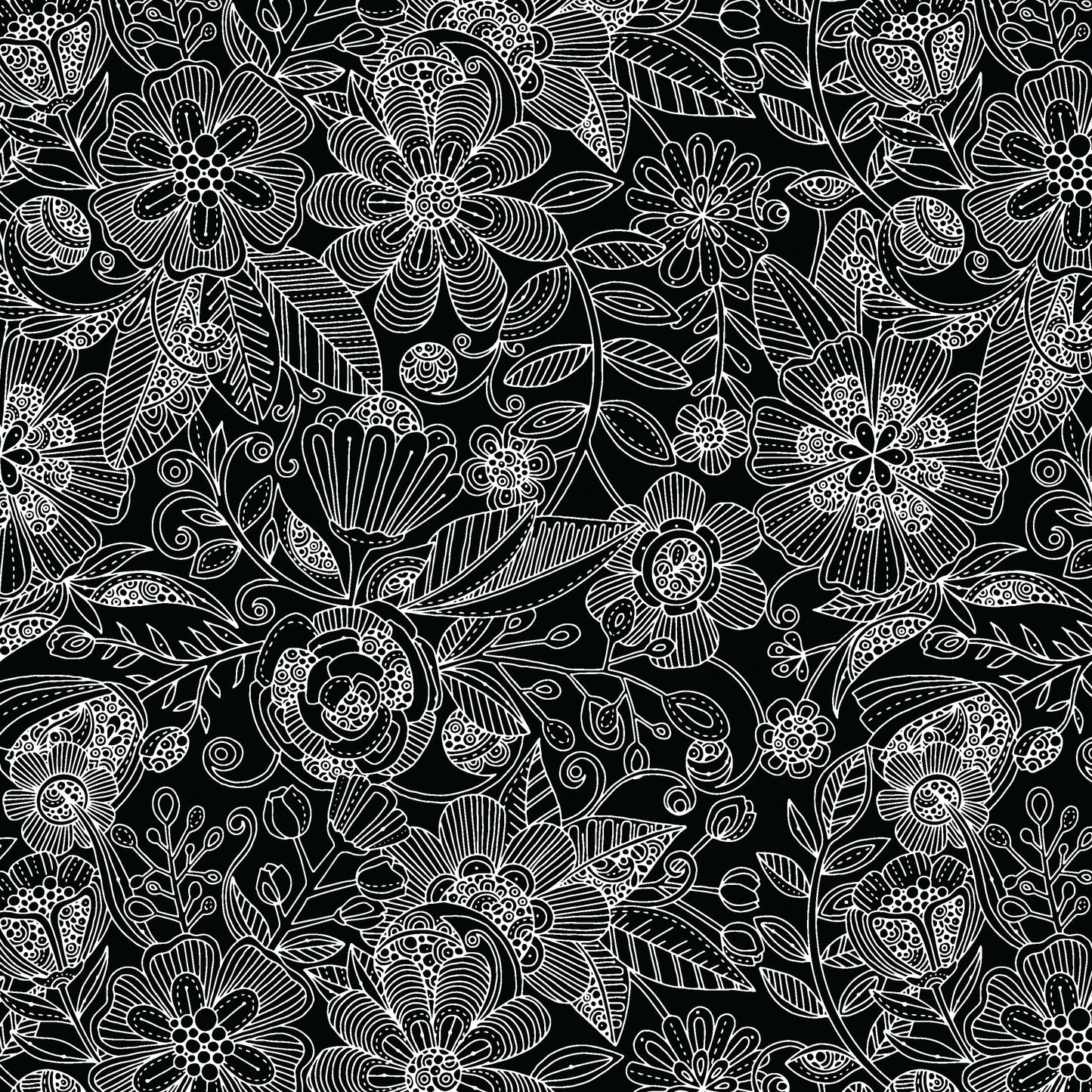 Fabric 4 Yard Bundle RAINBOW GARDEN (BLACK) by Valentina Harper for Benartex - Quilt Shop Quality - 4 Different 1 Yard Cuts