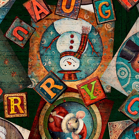 Precut Fabric Fat Quarters Santa's Workshop by Morris Creative Group for QT Fabrics - 14 Fat Quarters