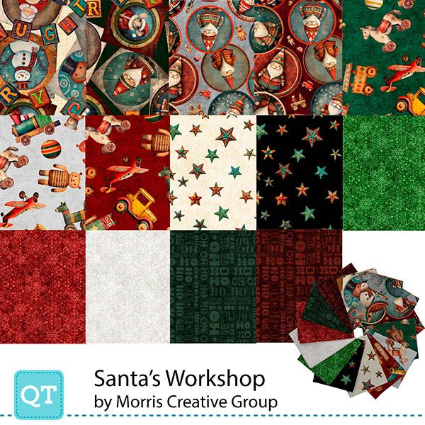 Precut Fabric Fat Quarters Santa's Workshop by Morris Creative Group for QT Fabrics - 14 Fat Quarters