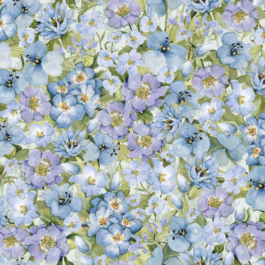Blue Purple Green Floral | Springs Creative Sweet as Can Bee Collection | 100% Cotton Quilting Fabric