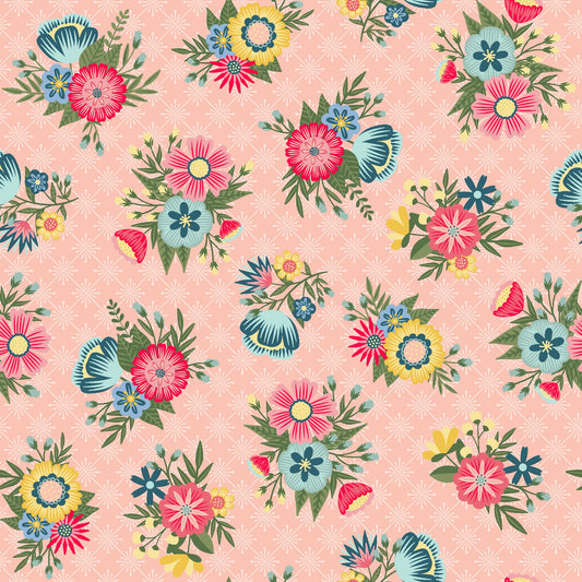 43-44" Wide VINTAGE FLORA Pink Lattice Floral Quilt Fabric by Kimberbell for Maywood Studio - Sold by the Yard