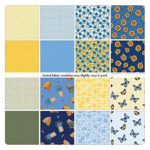 16 Fabric Fat Quarter Bundle - Wildflower Honey by Dianna Swartz for Benartex Artistry