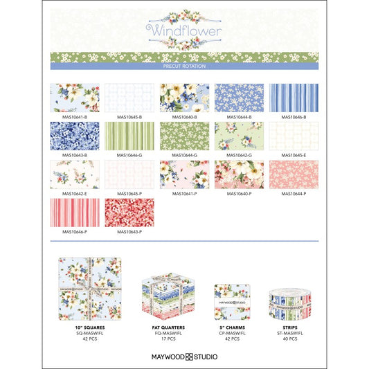 Fat Quarter Bundle Quilt Fabric Windflower Collection | Maywood Studio - 17 Pieces