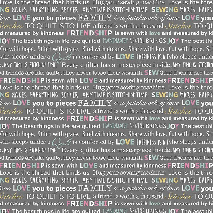 Fabric Layer Cake Words to Quilt By From Cherry Guidry and Contempo for Benartex - 10" Squares