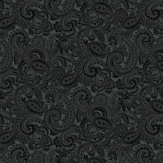 43-44" Wide FLOWER FESTIVAL II Black Paisley Quilt Fabric Designed by Benartex - Sold by the Yard