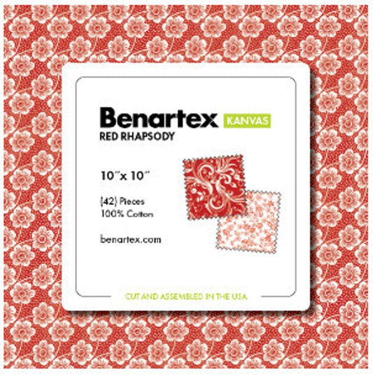 Fabric Layer Cake RED RHAPSODY by Kanvas Studio for Benartex - 10" Squares