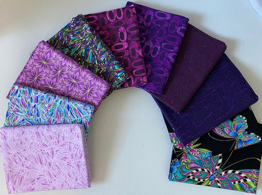Ann Lauer ALLURING BUTTERFLIES 10 Fat Quarter Fabric Bundle for Benartex Traditions - 10 Different Fat Quarters