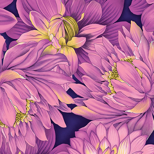 43-44" Wide FLOWER FESTIVAL II Dahlia Purple Quilt Fabric Designed by Benartex Studio - Sold by the Yard