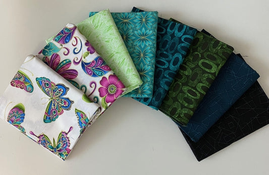 Ann Lauer ALLURING BUTTERFLIES 8 Fat Quarter Fabric Bundle for Benartex Traditions - 8 Different Fat Quarters