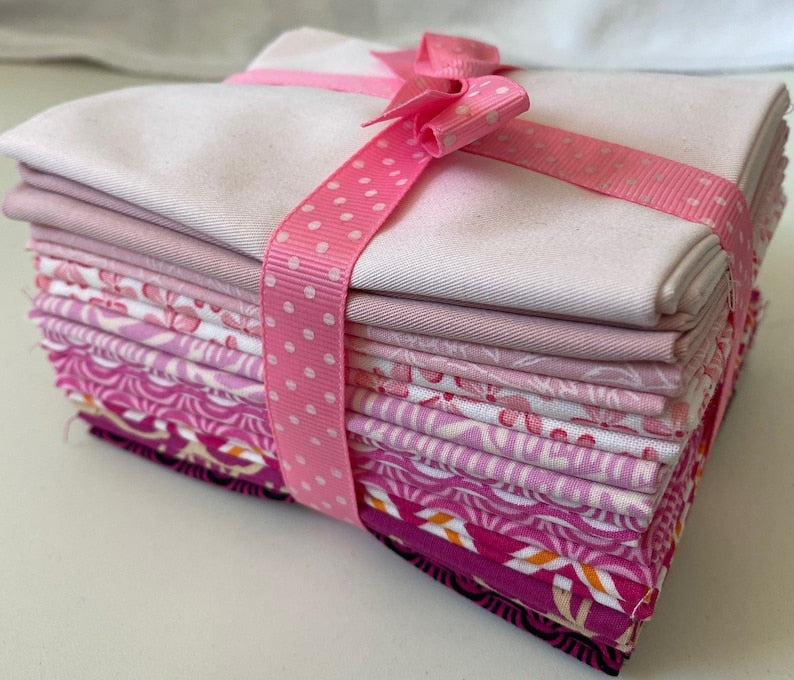 10 Pink Tone Fat Quarter Fabric Bundle from Benartex - 10 Different Fat Quarters