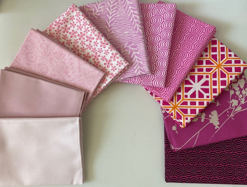 10 Pink Tone Fat Quarter Fabric Bundle from Benartex - 10 Different Fat Quarters